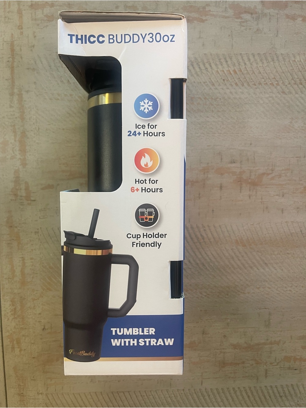 FrostBuddy 30 oz Black Tumbler with Straw - Gold Accent - Picture 3 of 5